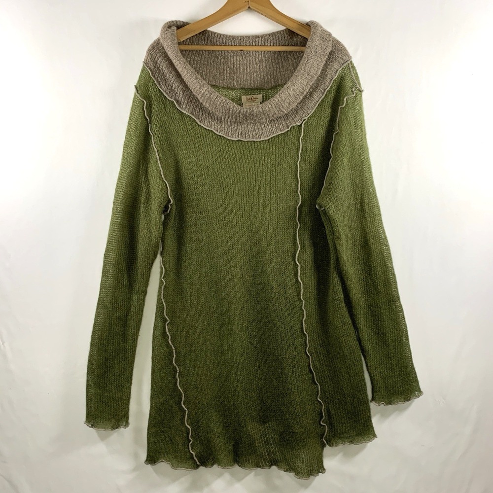 Goblin Forest Fairy Grunge Open Knit Cowl Neck Sweater Size XL Mohair Blend Y2K